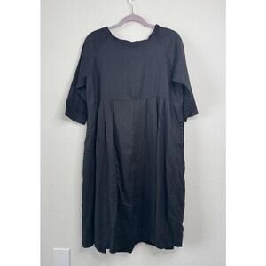 Hannah Lavery 100% Linen Stonewashed Black Midi Dress Women’s‎ Size S Lagenlook